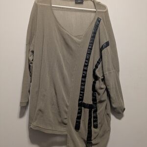 Taupe Knit Tunic with Black Trim Detail